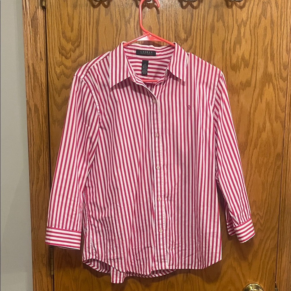 Lauren Ralph Lauren Pink and White Striped Blouse